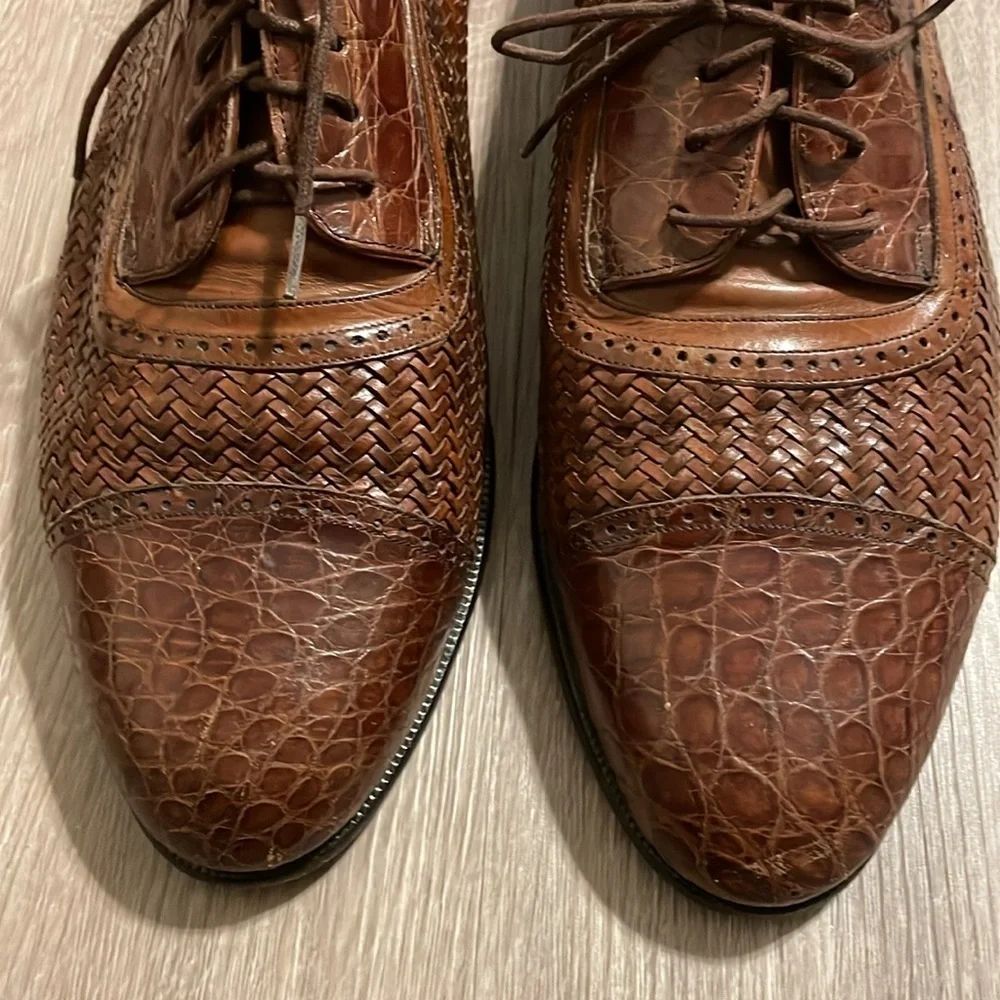 Miguel Angel Men’s Crocodile Leather Oxford Shoes Brown Contemporary Preppy